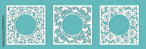 Tulip, cornflower, daffodil. A set of floral frames for cutting out of paper, laser or plotter. Vector