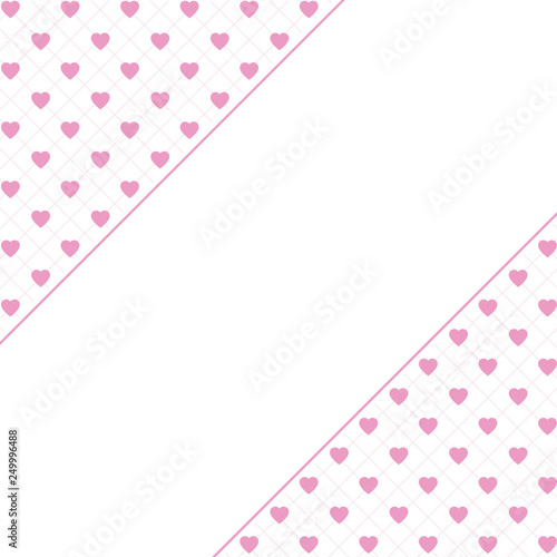 Hearts pattern background with frame for text. Valentine's day and Mother's day greeting card with border - pink, red colors. Banner, invitation or label © Len0r