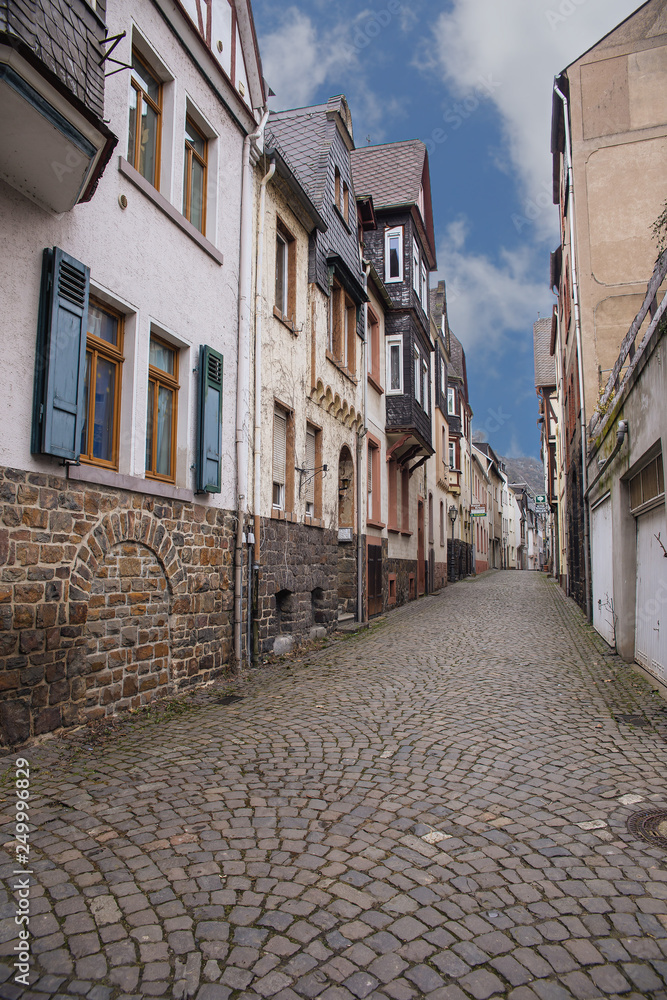 beautiful narrow cobbled street in the old part of the German city of Basharakh beautiful narrow cobbled street in the old part of the German city of Basharakh