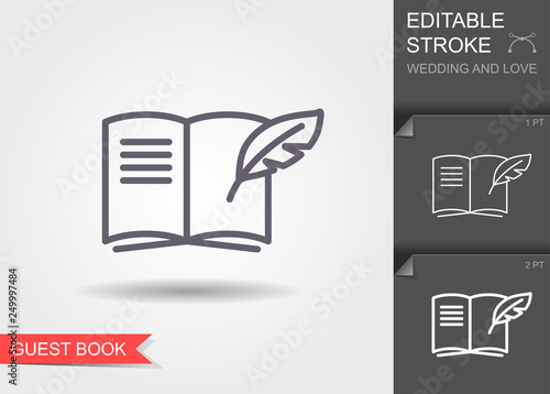 Tableau sur toile Guest Book with Pen. Line icon with editable stroke
