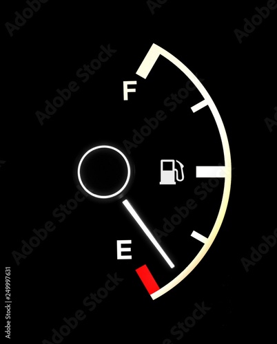 Fuel gauge showing almost an empty tank