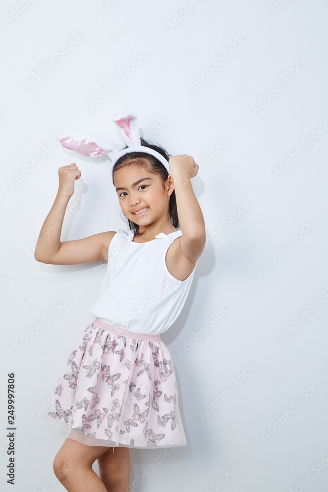 Little girl bunny ears studio wall Little girl bunny ears studio wall