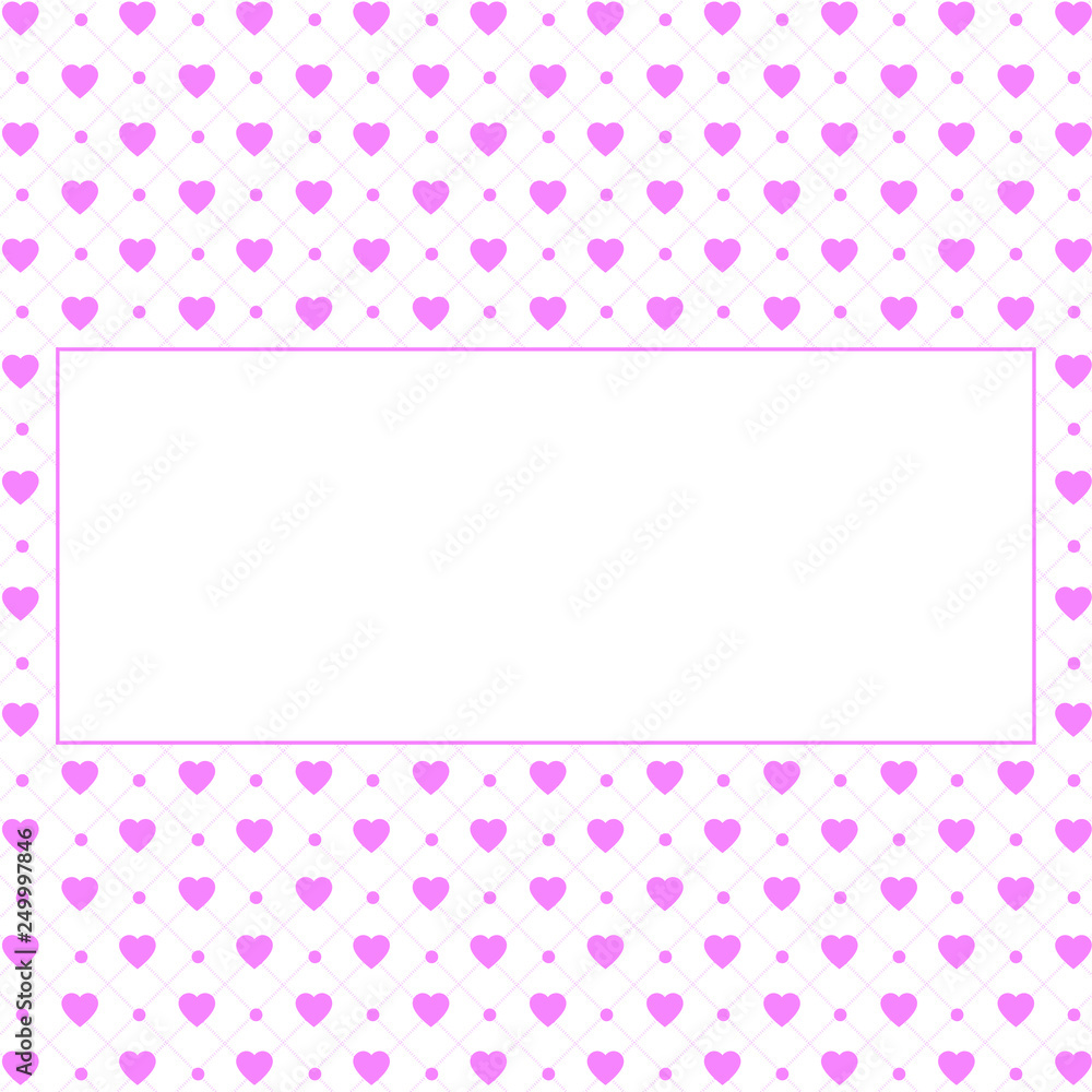 Hearts pattern background with frame for text. Valentine's day and Mother's day greeting card with border - pink, red colors. Banner, invitation or label Hearts pattern background with frame for text. Valentine's day and Mother's day greeting card with border - pink, red colors. Banner, invitation or label