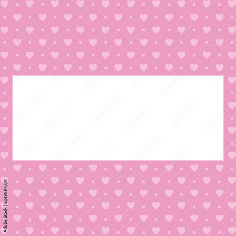Hearts pattern background with frame for text. Valentine's day and Mother's day greeting card with border - pink, red colors. Banner, invitation or label Hearts pattern background with frame for text. Valentine's day and Mother's day greeting card with border - pink, red colors. Banner, invitation or label