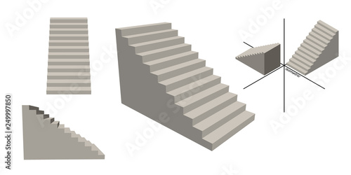 Stairway set. Isolated on white background. 3d Vector illustration.