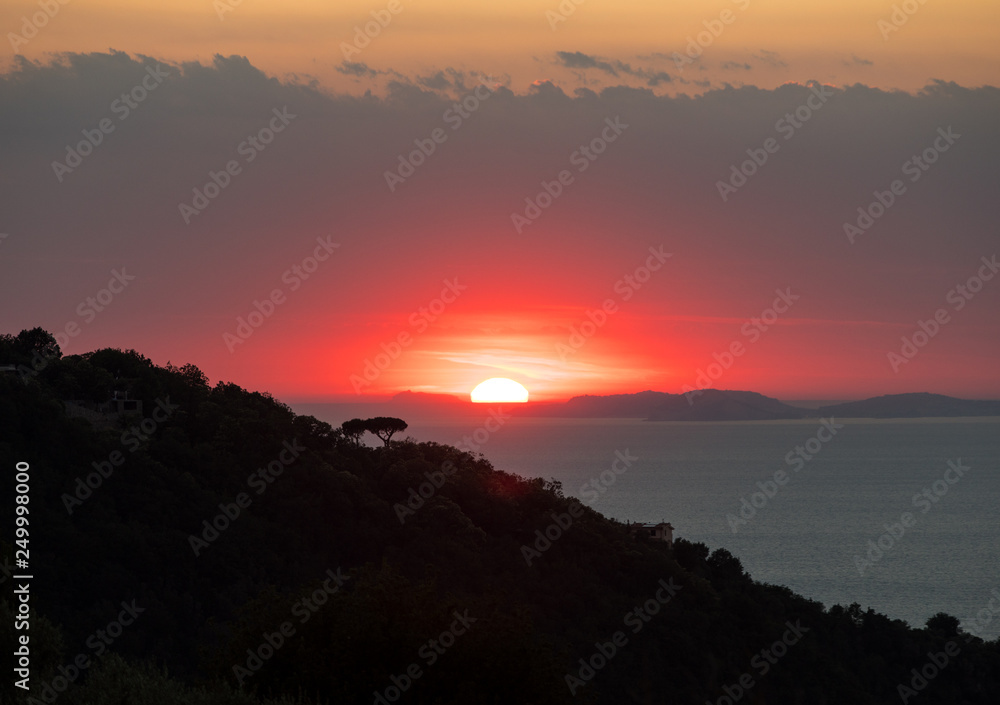Romantic sunset in the Gulf of Naples. Sorrento. Italy