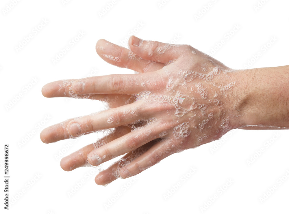 Man washing hands on white background Man washing hands on white background