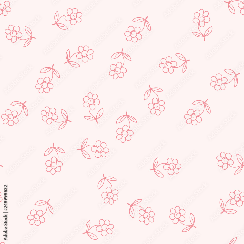 Seamless pattern with Kawaii flowers. Vector.