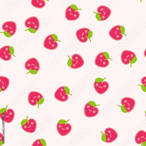 Seamless pattern with Kawaii strawberries. Vector.