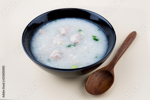 Boiled rice pork or mush for thai style breakfast