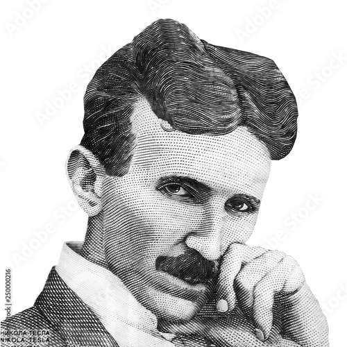 Fototapeta World famous inventor Nikola Tesla portrait isolated on white background