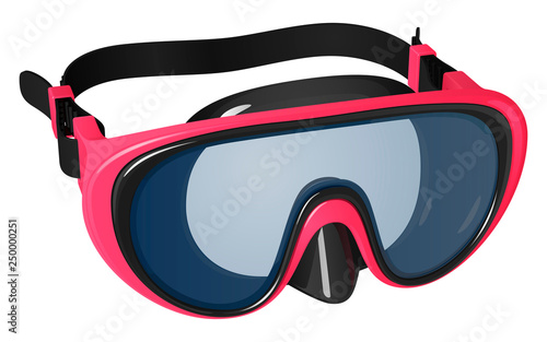 Mask for swimming and diving, black and pink, isolated vector illustration on white background