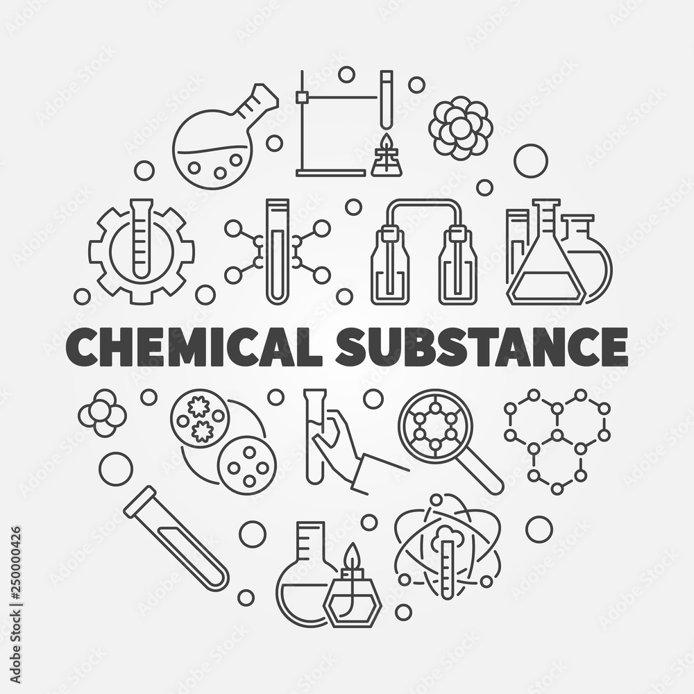 Chemical Substance vector chemistry and science concept round outline illustration Chemical Substance vector chemistry and science concept round outline illustration