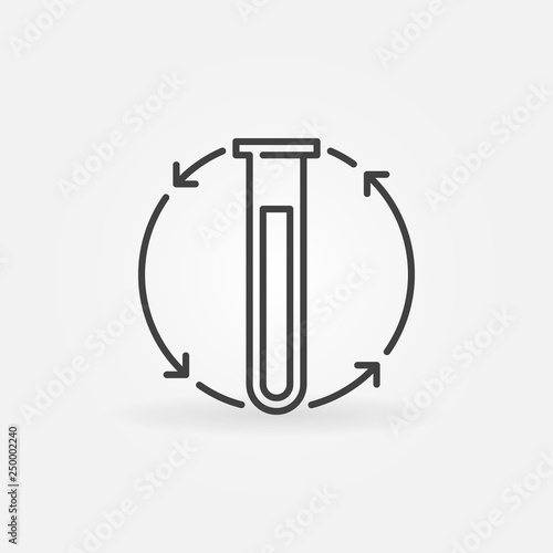 Test tube and arrows vector chemistry concept minimal icon or symbol in thin line style