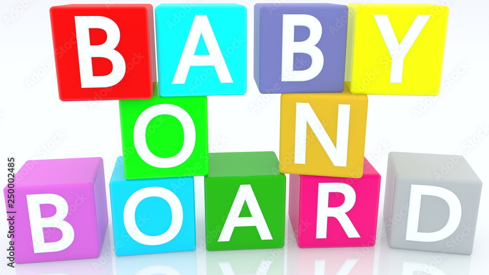 Colrful toy cubes with baby on board concept