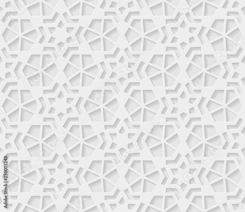 Fototapeta Naklejka Na Ścianę i Meble -  Seamless arabic geometric  pattern, 3D white pattern, indian ornament,  vector. Endless texture can be used for wallpaper, pattern fills, web page  background,  surface textures.