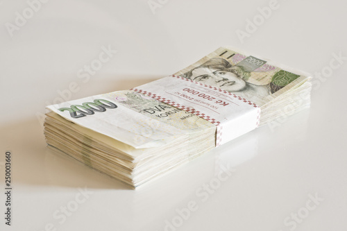 Stack of 2000 CZK Czech koruna crown money