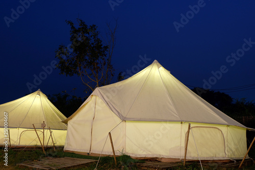 Bell Tents in nature background.