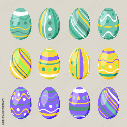 Set of 12 simple patterned easter eggs, striped and polka dots collection