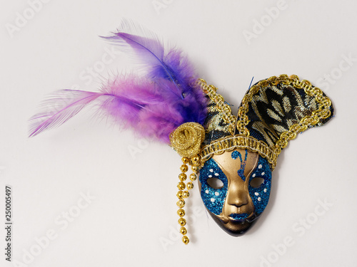 GOMEL, BELARUS - FEBRUARY 18, 2019: Venetian masks from ceramics in miniature.