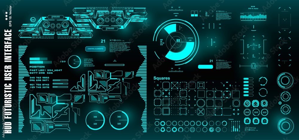Fototapeta premium HUD futuristic green user interface, target. Dashboard display virtual reality technology screen