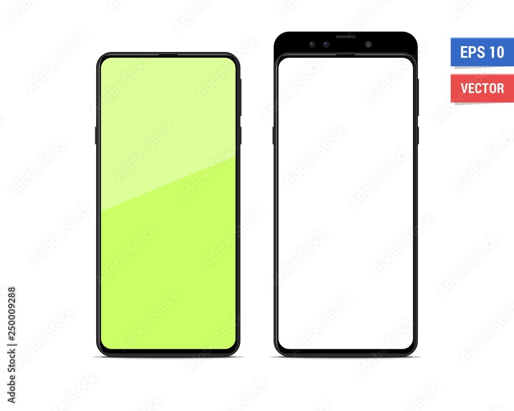 Realistic vector flat mock-up smartphone with blank screen isolated on white background. Scale image any resolution Realistic vector flat mock-up smartphone with blank screen isolated on white background. Scale image any resolution