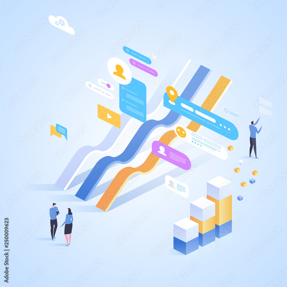 Digital investment. Online statistics. Vector isometric illustration