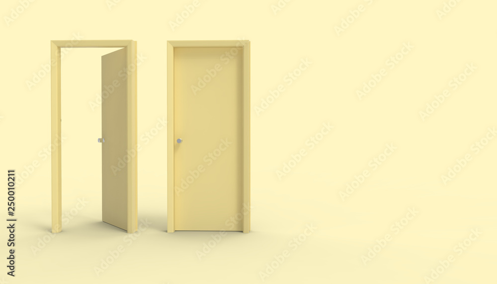 Double Door Minimal idea space room and Yellow Background - 3d rendering Double Door Minimal idea space room and Yellow Background - 3d rendering