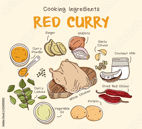 Red curry with chicken ingredients set
