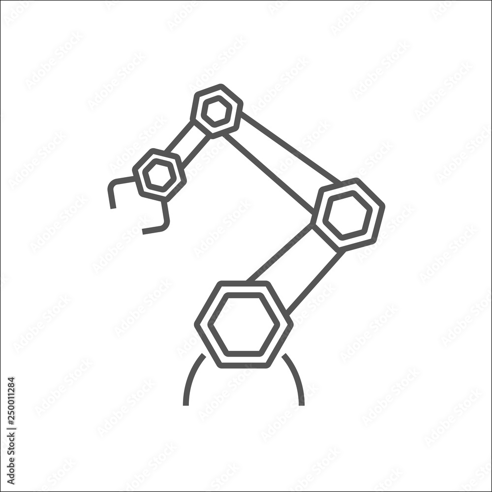 Robotic arm line icon on white background. Mechanical hand. Industrial ...