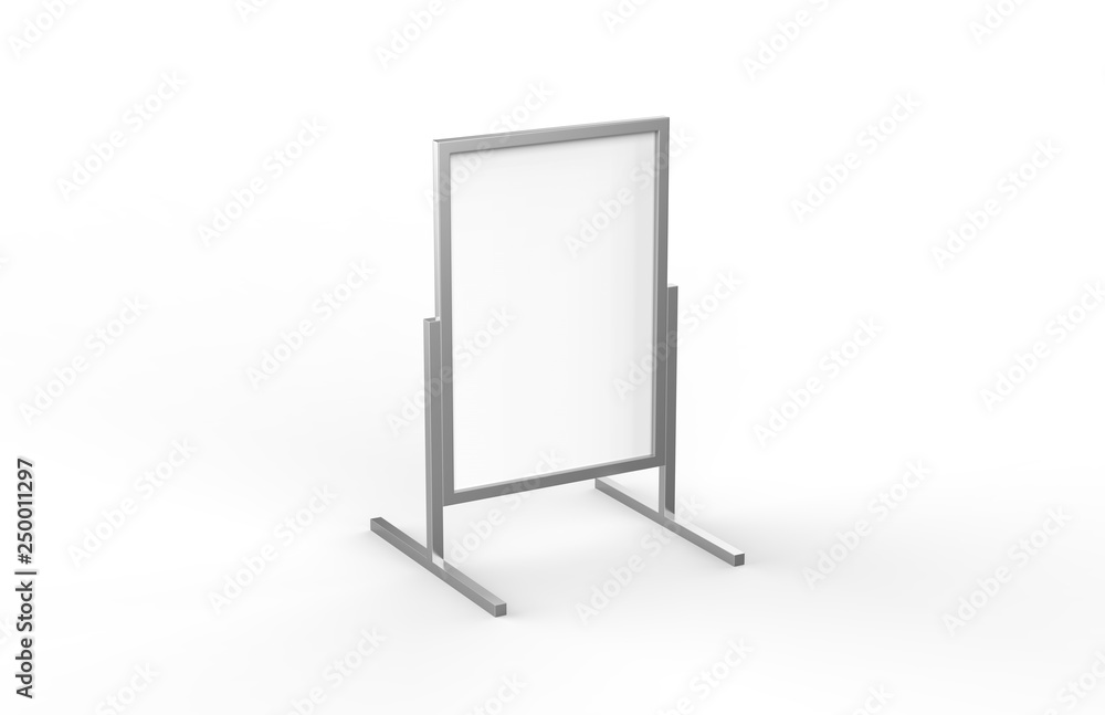 Blank metallic outdoor advertising stand, clear street signage board mock up template on isolated white background, 3d illustration Blank metallic outdoor advertising stand, clear street signage board mock up template on isolated white background, 3d illustration