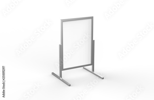 Blank metallic outdoor advertising stand, clear street signage board mock up template on isolated white background, 3d illustration