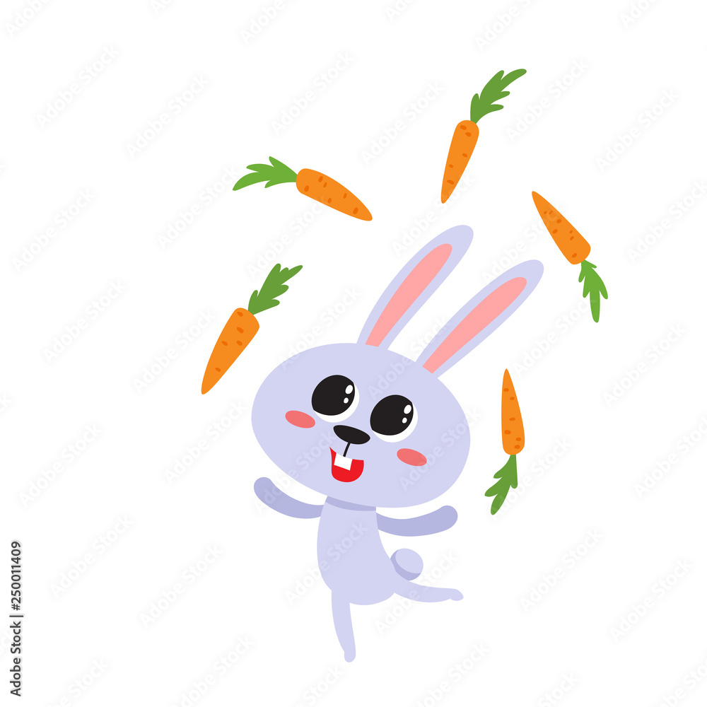 Vector illustration of cartoon funny hare isolated on white background.