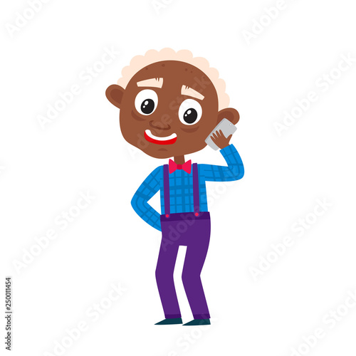 Vector cartoon illustration of african grandfather isolated on white.