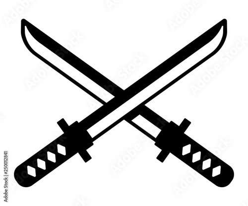 Crossed Katanas (Japanese swords) icon illutration. Samurai's weapon. 