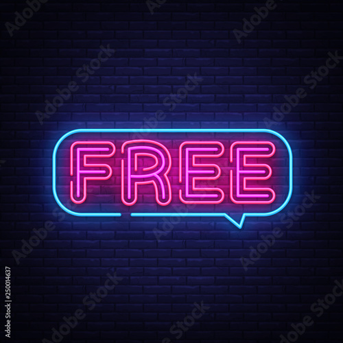 Free Neon Text Vector. Free neon sign, design template, modern trend design, night neon signboard, night bright advertising, light banner, light art. Vector illustration