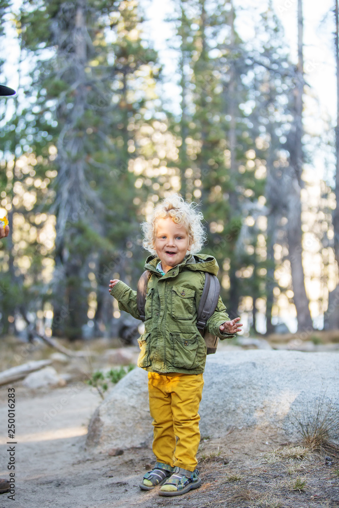 Hiker toddler boy visit Yosemite national park in California Hiker toddler boy visit Yosemite national park in California