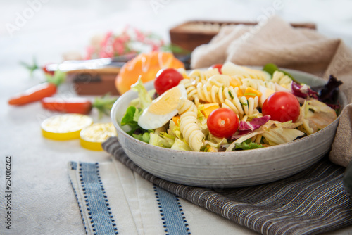Obraz na plátně Dutch Mimolette egg pasta salad