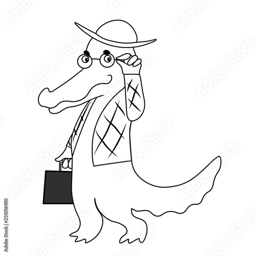 Crocodile dandy in fashion glass and suit looks. Vector drawing illustration.