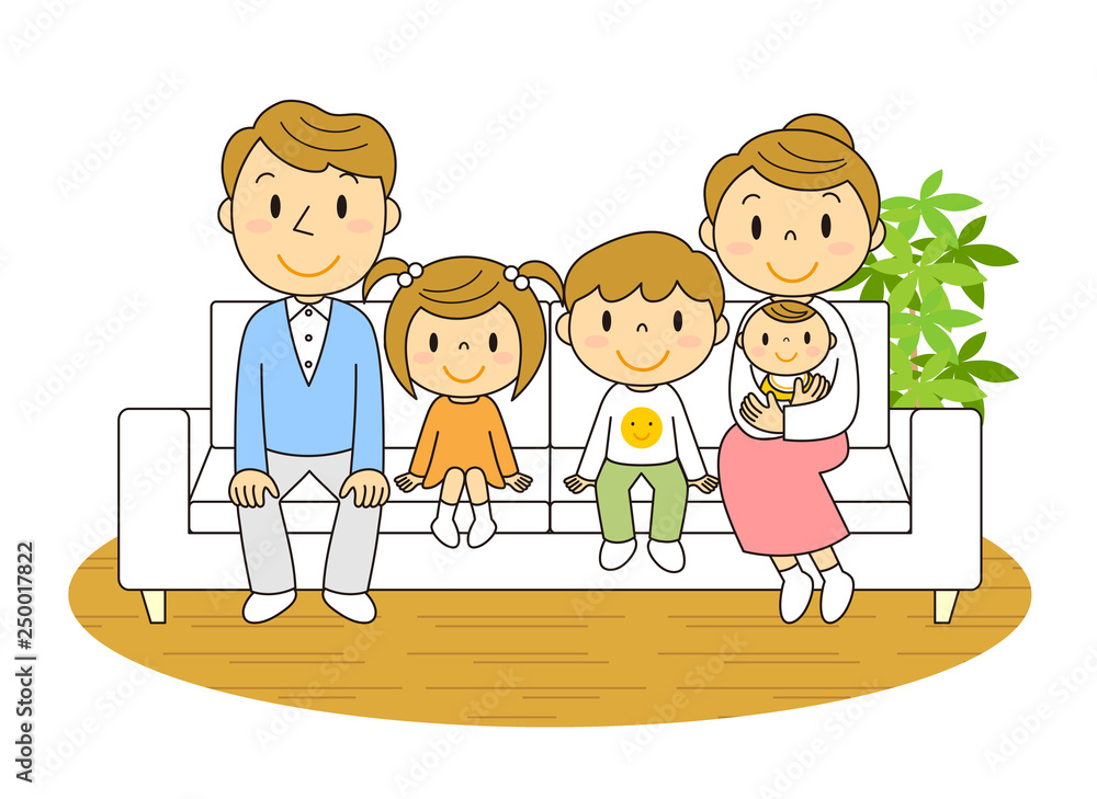 ソファーに座る5人家族 There Are 5 People In My Family Stock Illustration Adobe Stock