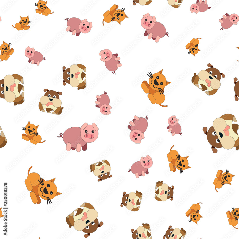 Obraz premium Seamless pattern of cat dogs and pigs