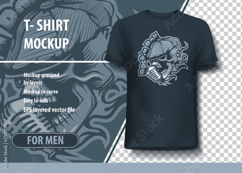 Singing skull in a cap. T-Shirt template
