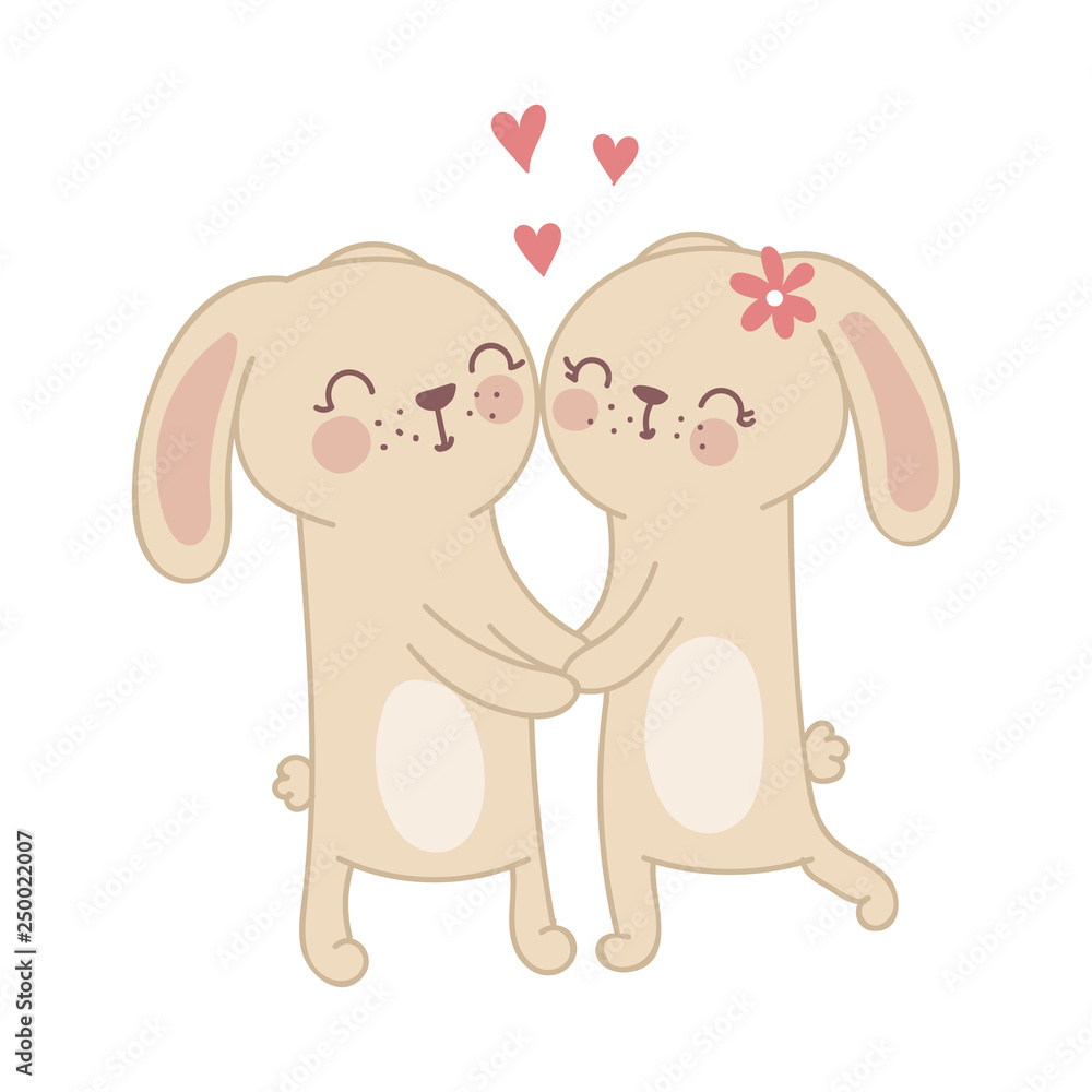 Vector poster with cute rabbits in love Vector poster with cute rabbits in love
