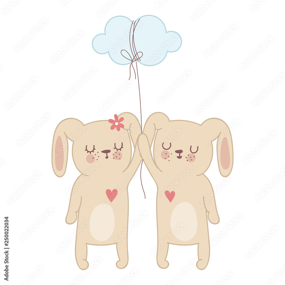 Vector poster with cute rabbits and a cloud Vector poster with cute rabbits and a cloud