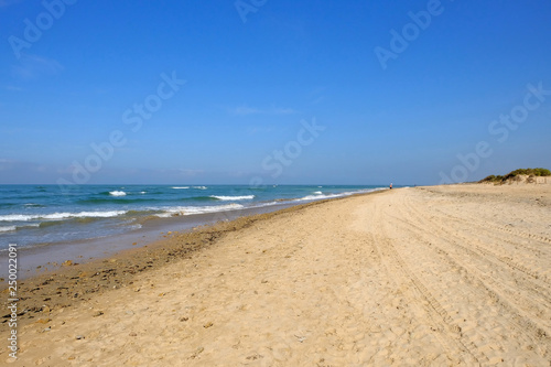 landscape of beautiful sandy great Beach,near Chipiona town, Cadiz, Andalusia, Spain