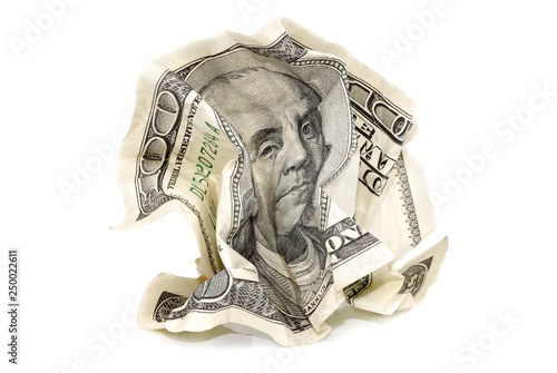 Crumpled hundred-dollar banknote