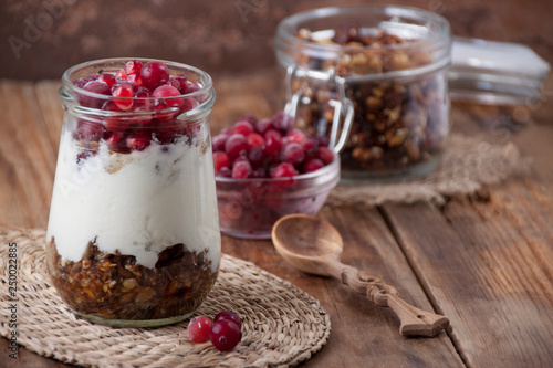 Homemade granola with yogurt and berries
