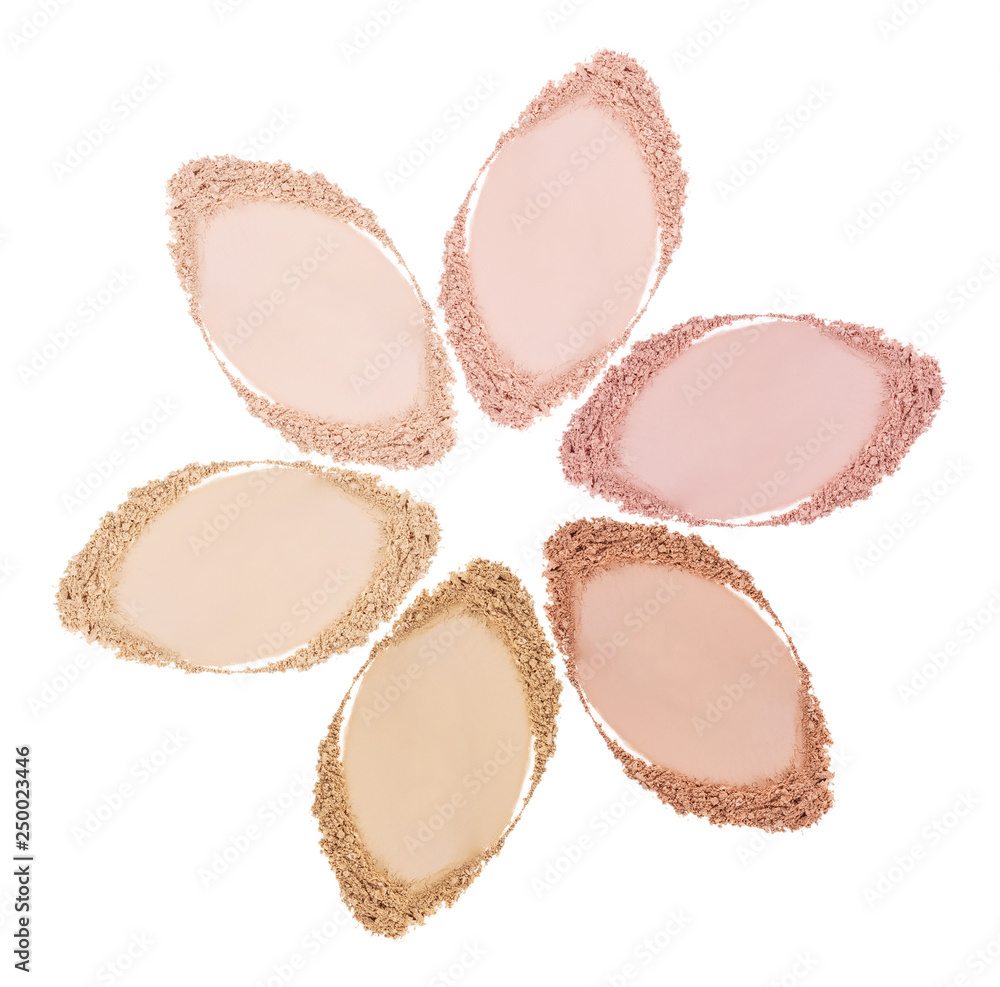 Smears of foundation for face. Conceptual flower from powder smears. Isolated on white background Smears of foundation for face. Conceptual flower from powder smears. Isolated on white background
