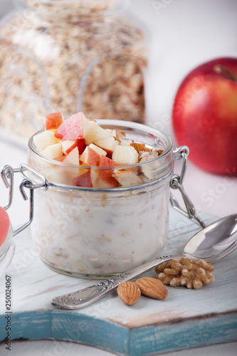 Homemade Bircher Muesli with nuts and apples