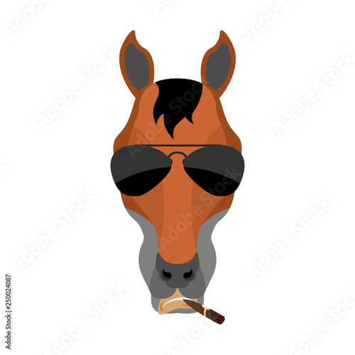 Horse Cool brutal serious avatar of emotions. Steed smoking cigar emoji. hoss strict. Vector illustration